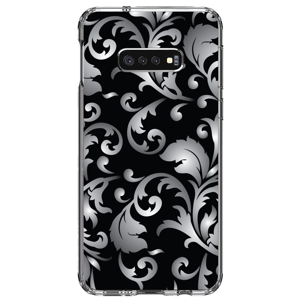 Silver Grey Black White Floral Clear Shockproof iPhone Case, view 18