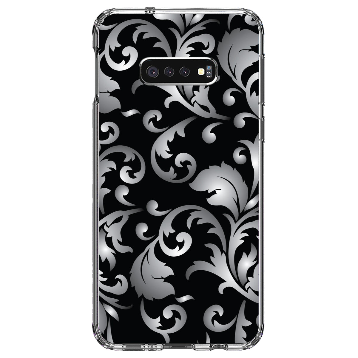 Silver Grey Black White Floral Clear Shockproof iPhone Case, view 18