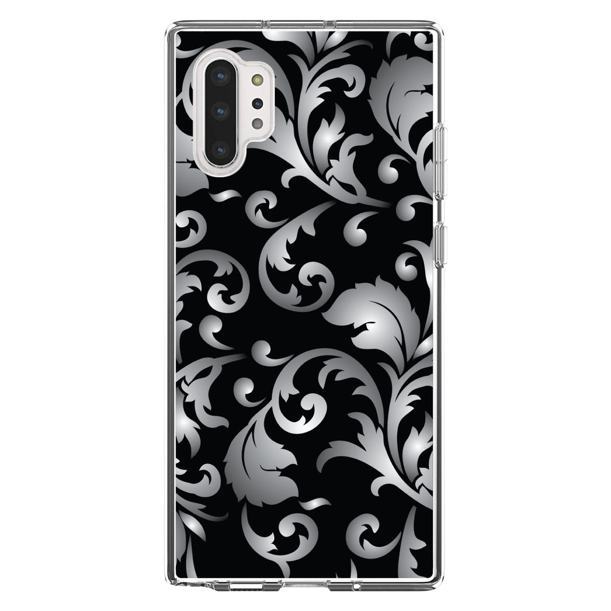 Silver Grey Black White Floral Clear Shockproof iPhone Case, view 10