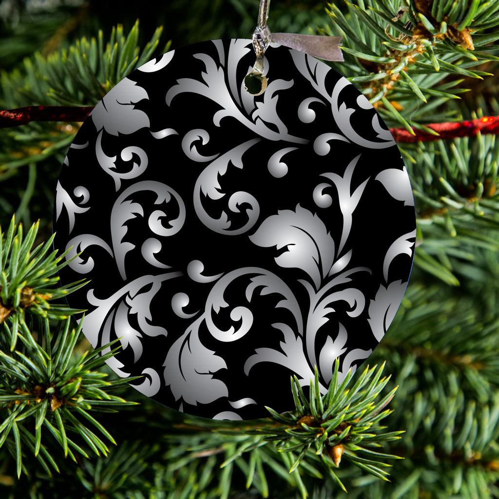 Silver Grey Black White Floral Ceramic Ornament, view 2