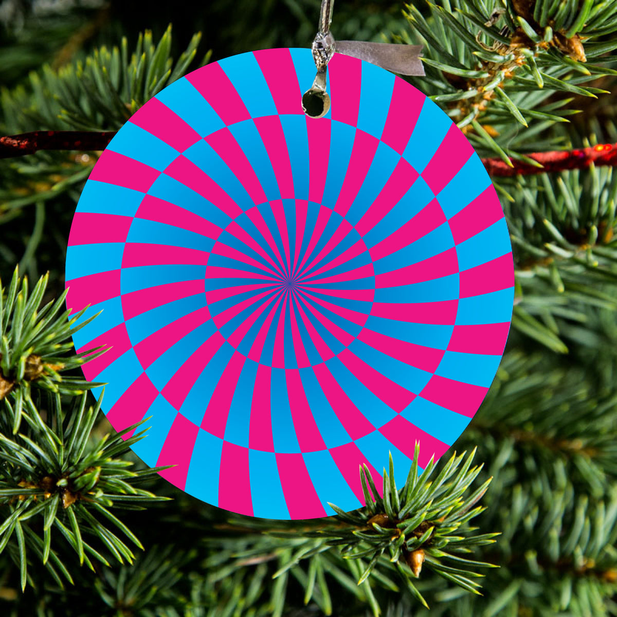 Blue Pink Swirl Geometric Ceramic Ornament, view 2
