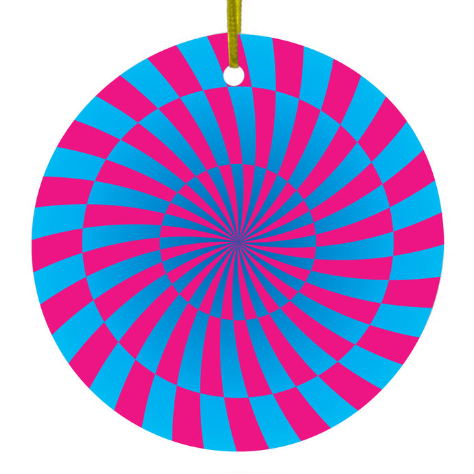 Blue Pink Swirl Geometric Ceramic Ornament