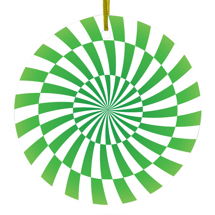 Green White Swirl Geometric Ceramic Ornament