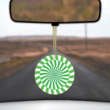 DistinctInk® Hanging Ceramic Christmas Tree Ornament with Gold String - Great Gift / Present - 2 3/4 inch Diameter - Green White Swirl Geometric