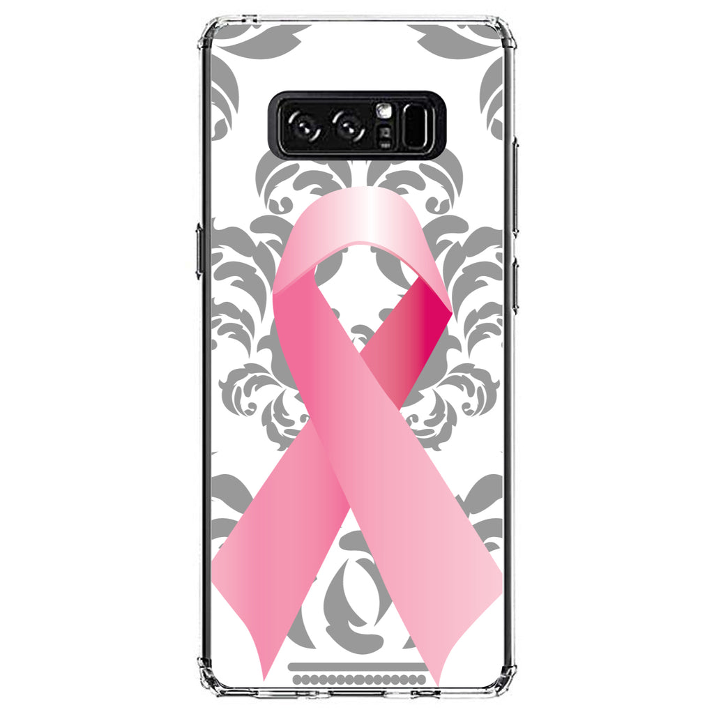 Grey Damask Pink Ribbon Clear Shockproof iPhone Case, view 12
