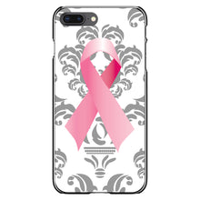 DistinctInk® Hard Plastic Snap-On Case for Apple iPhone or Samsung Galaxy - Grey Damask Pink Ribbon