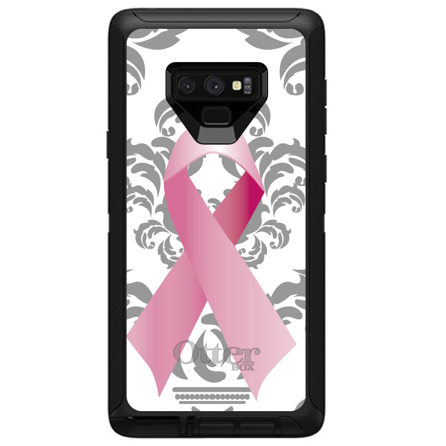 Grey Damask Pink Ribbon OtterBox Defender Case for iPhone & Galaxy, view 16