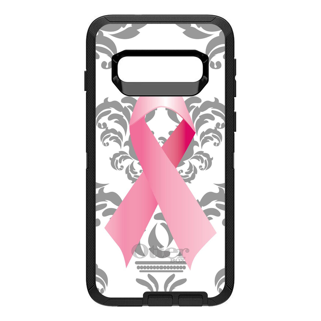 Grey Damask Pink Ribbon OtterBox Defender Case for iPhone & Galaxy, view 9