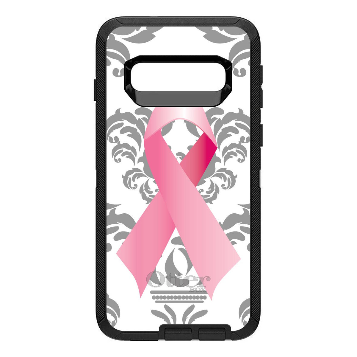 Grey Damask Pink Ribbon OtterBox Defender Case for iPhone & Galaxy, view 9