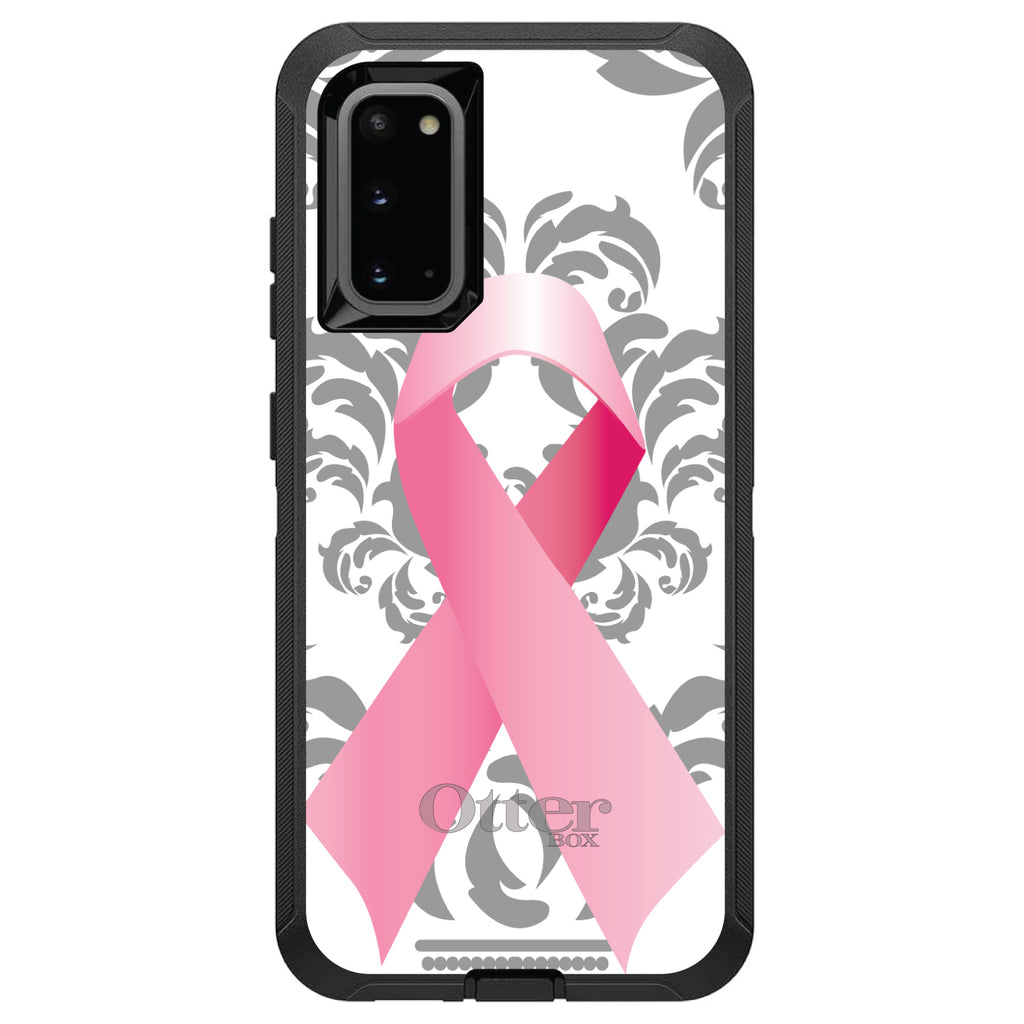 Grey Damask Pink Ribbon OtterBox Defender Case for iPhone & Galaxy, view 8