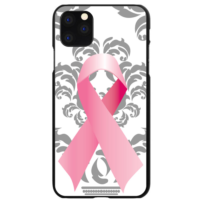 DistinctInk® Hard Plastic Snap-On Case for Apple iPhone or Samsung Galaxy - Grey Damask Pink Ribbon