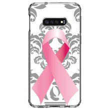 DistinctInk® Clear Shockproof Hybrid Case for Apple iPhone / Samsung Galaxy / Google Pixel - Grey Damask Pink Ribbon