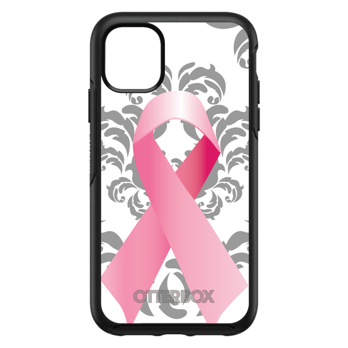 DistinctInk™ OtterBox Symmetry Series Case for Apple iPhone / Samsung Galaxy / Google Pixel - Grey Damask Pink Ribbon
