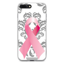 DistinctInk® Clear Shockproof Hybrid Case for Apple iPhone / Samsung Galaxy / Google Pixel - Grey Damask Pink Ribbon