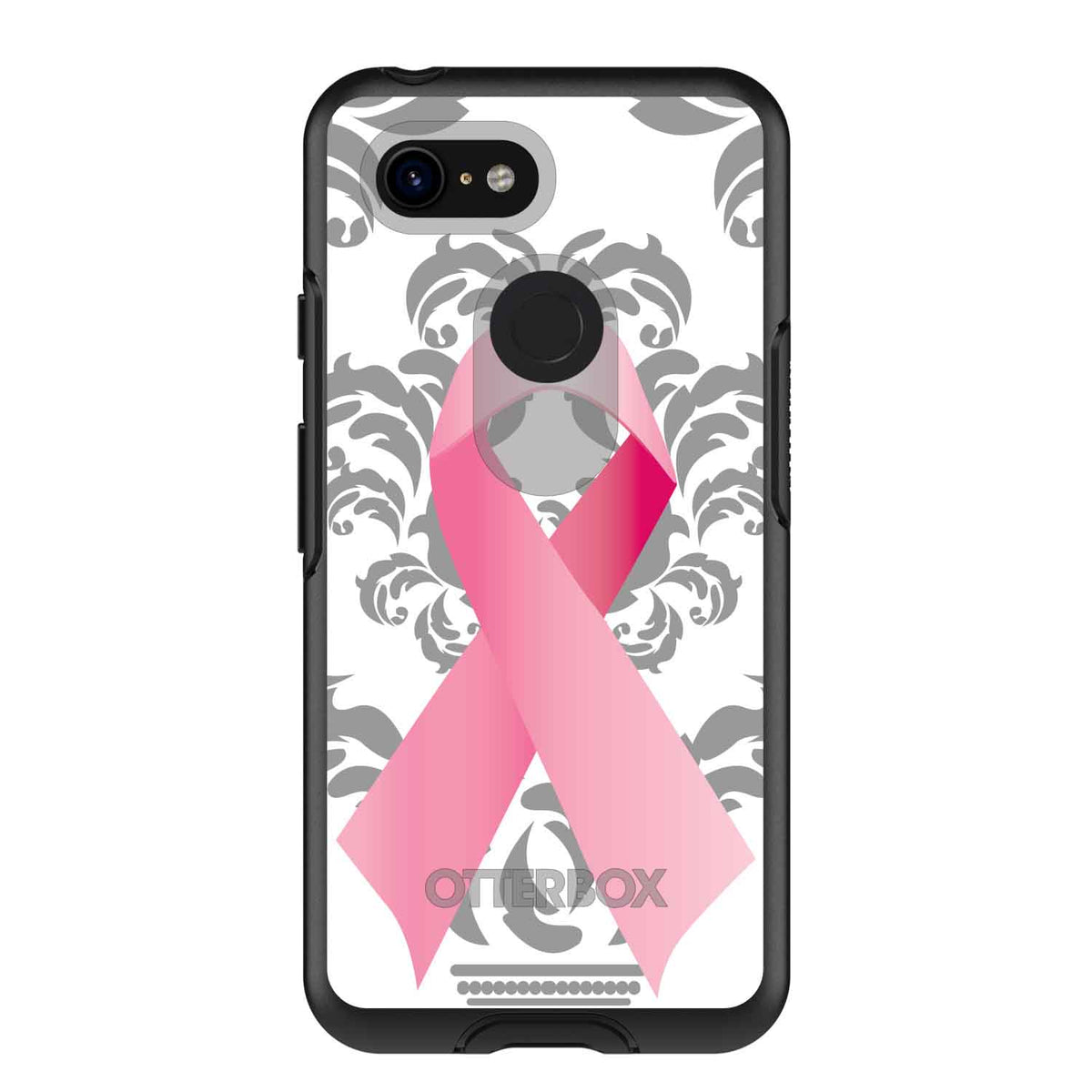 Grey Damask Pink Ribbon OtterBox Symmetry Case for iPhone & Galaxy, view 15