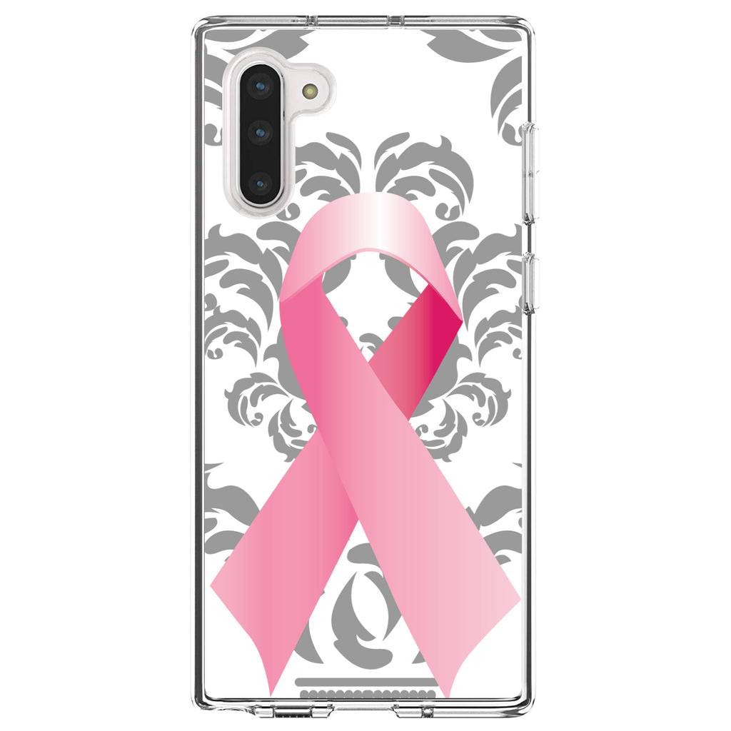 Grey Damask Pink Ribbon Clear Shockproof iPhone Case, view 9