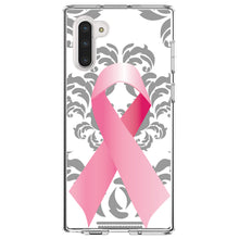 DistinctInk® Clear Shockproof Hybrid Case for Apple iPhone / Samsung Galaxy / Google Pixel - Grey Damask Pink Ribbon