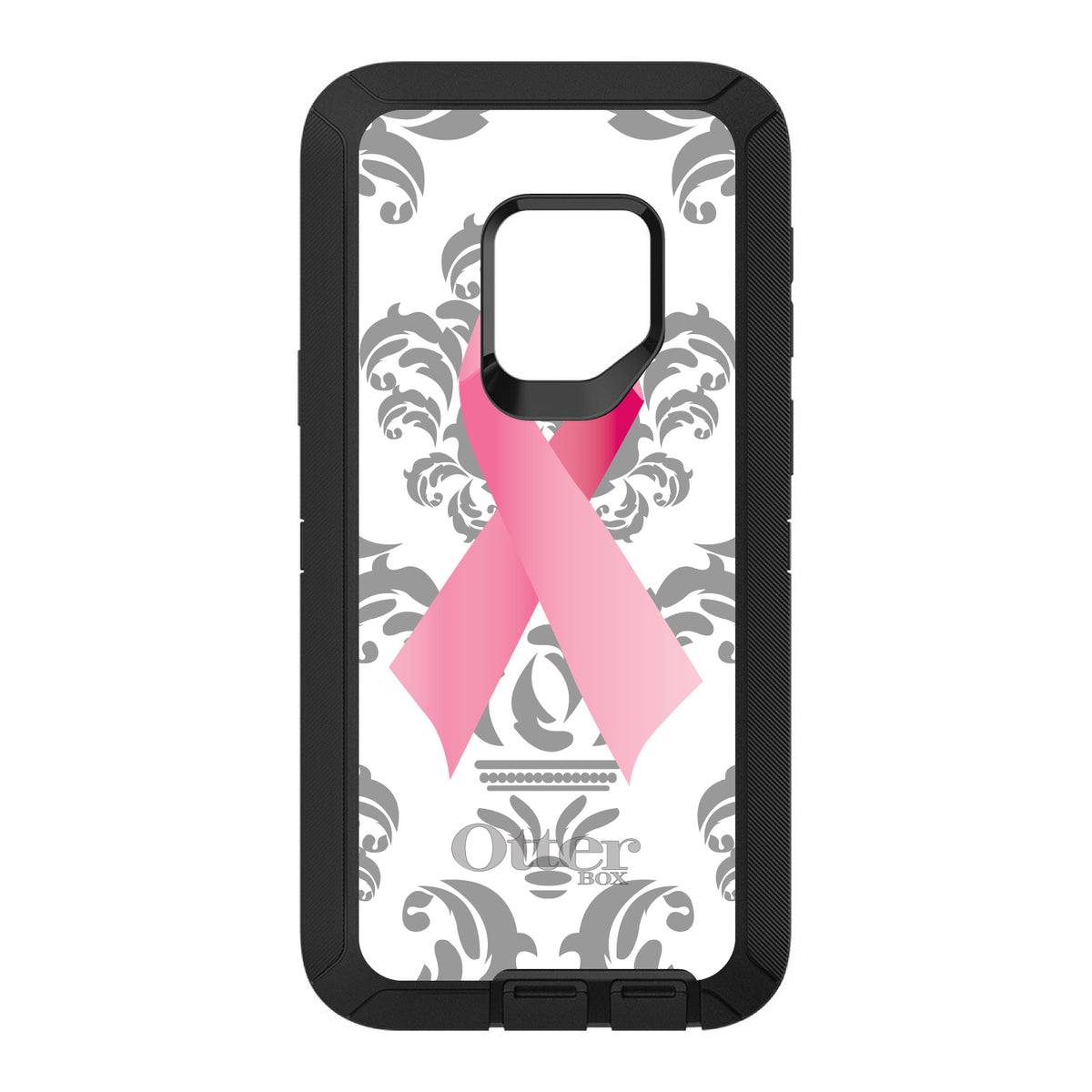 Grey Damask Pink Ribbon OtterBox Defender Case for iPhone & Galaxy, view 11