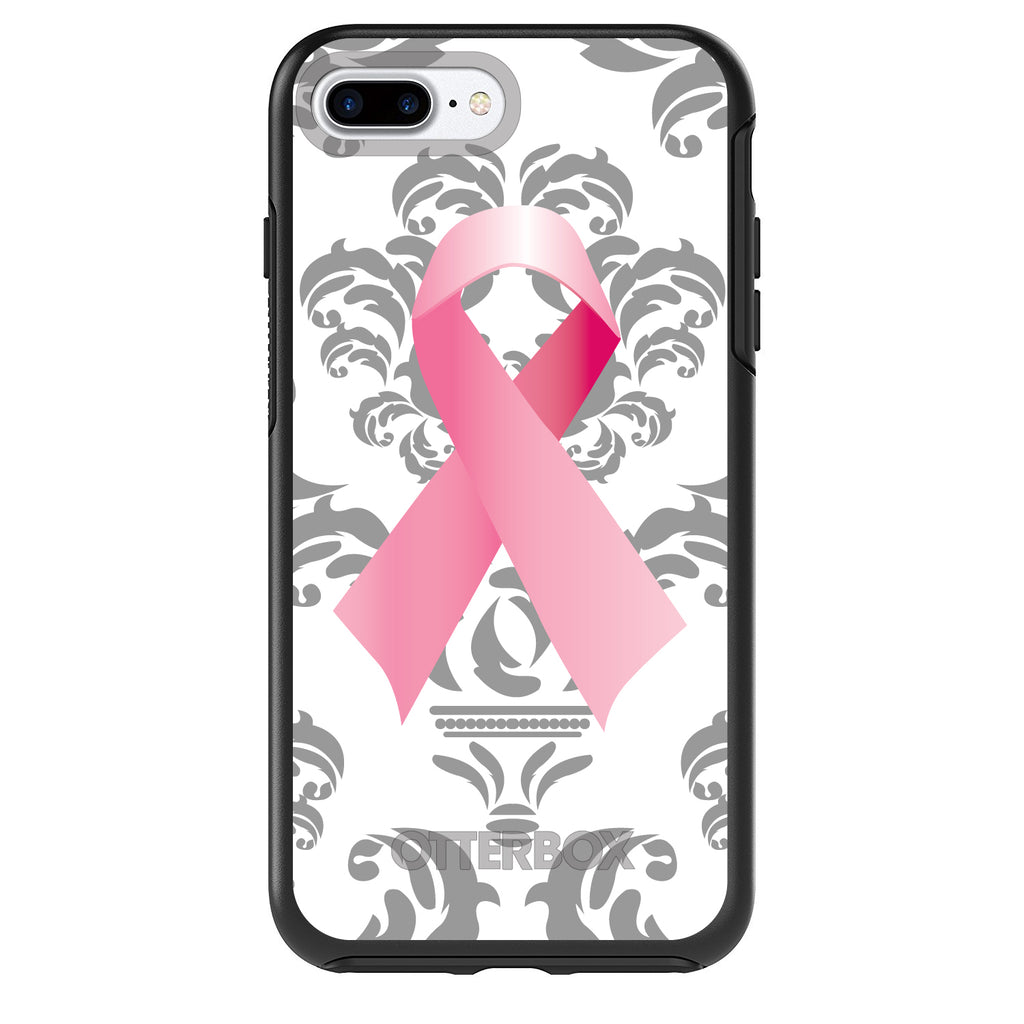 Grey Damask Pink Ribbon OtterBox Symmetry Case for iPhone & Galaxy, view 2