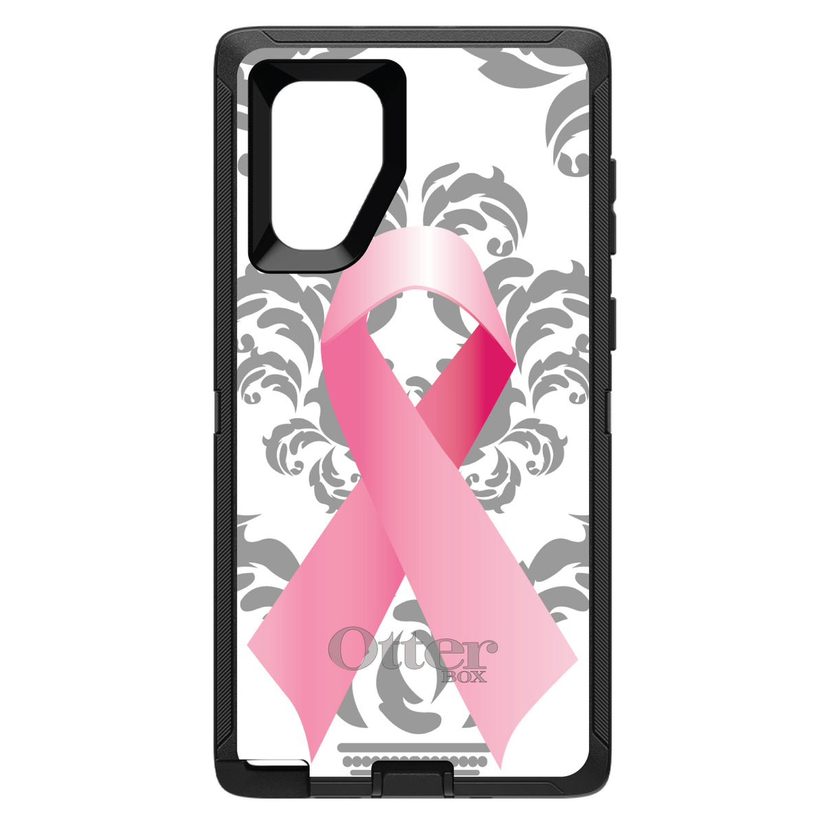 Grey Damask Pink Ribbon OtterBox Defender Case for iPhone & Galaxy, view 15