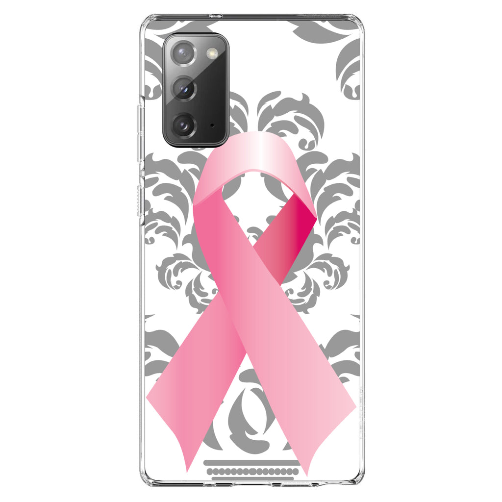 Grey Damask Pink Ribbon Clear Shockproof iPhone Case, view 8