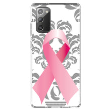 DistinctInk® Clear Shockproof Hybrid Case for Apple iPhone / Samsung Galaxy / Google Pixel - Grey Damask Pink Ribbon