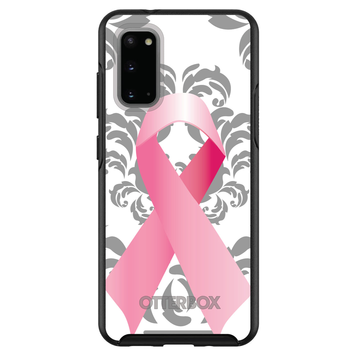 Grey Damask Pink Ribbon OtterBox Symmetry Case for iPhone & Galaxy, view 5