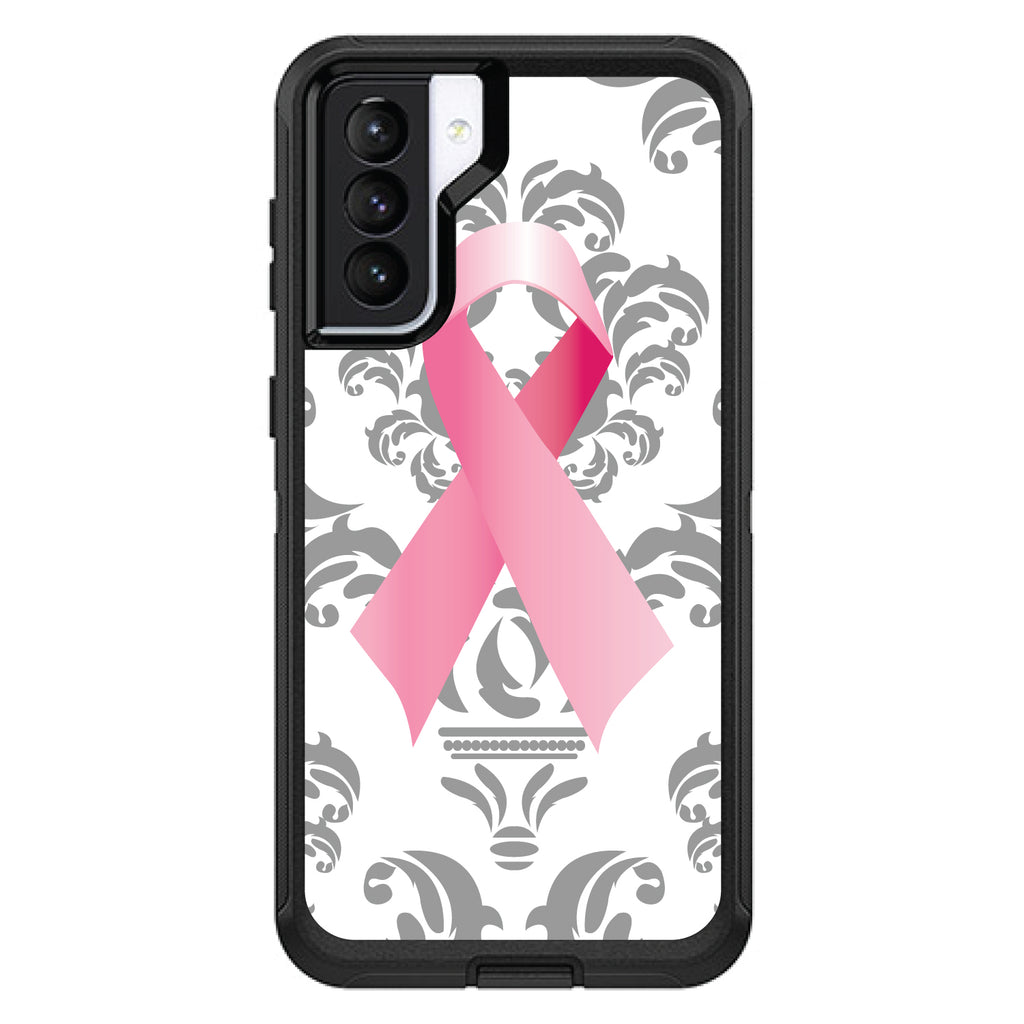 Grey Damask Pink Ribbon OtterBox Defender Case for iPhone & Galaxy, view 6