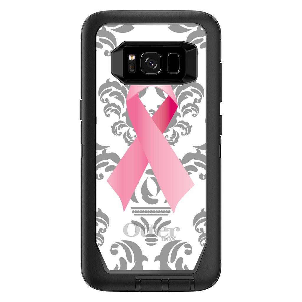 Grey Damask Pink Ribbon OtterBox Defender Case for iPhone & Galaxy, view 12