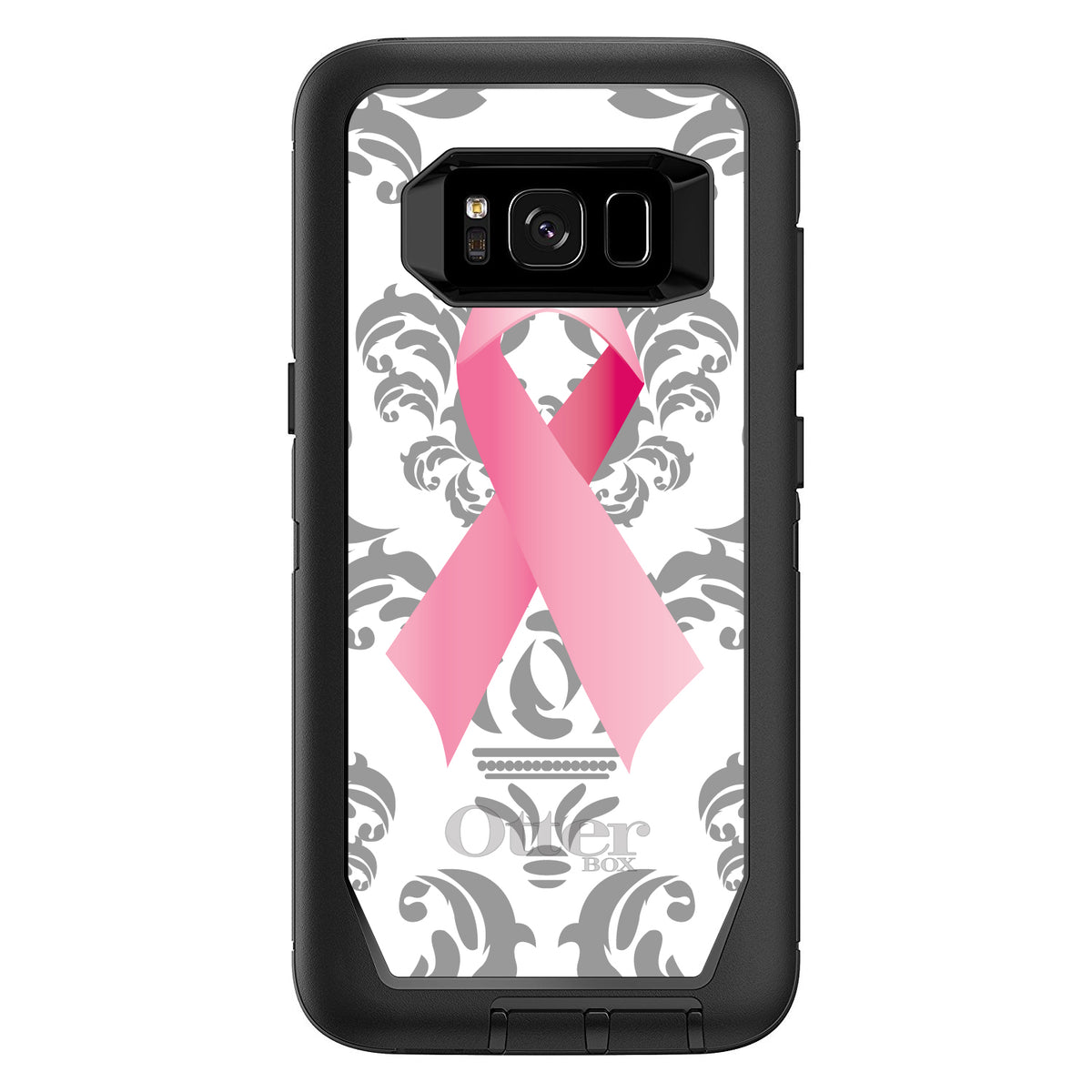 Grey Damask Pink Ribbon OtterBox Defender Case for iPhone & Galaxy, view 12
