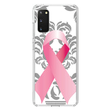 DistinctInk® Clear Shockproof Hybrid Case for Apple iPhone / Samsung Galaxy / Google Pixel - Grey Damask Pink Ribbon