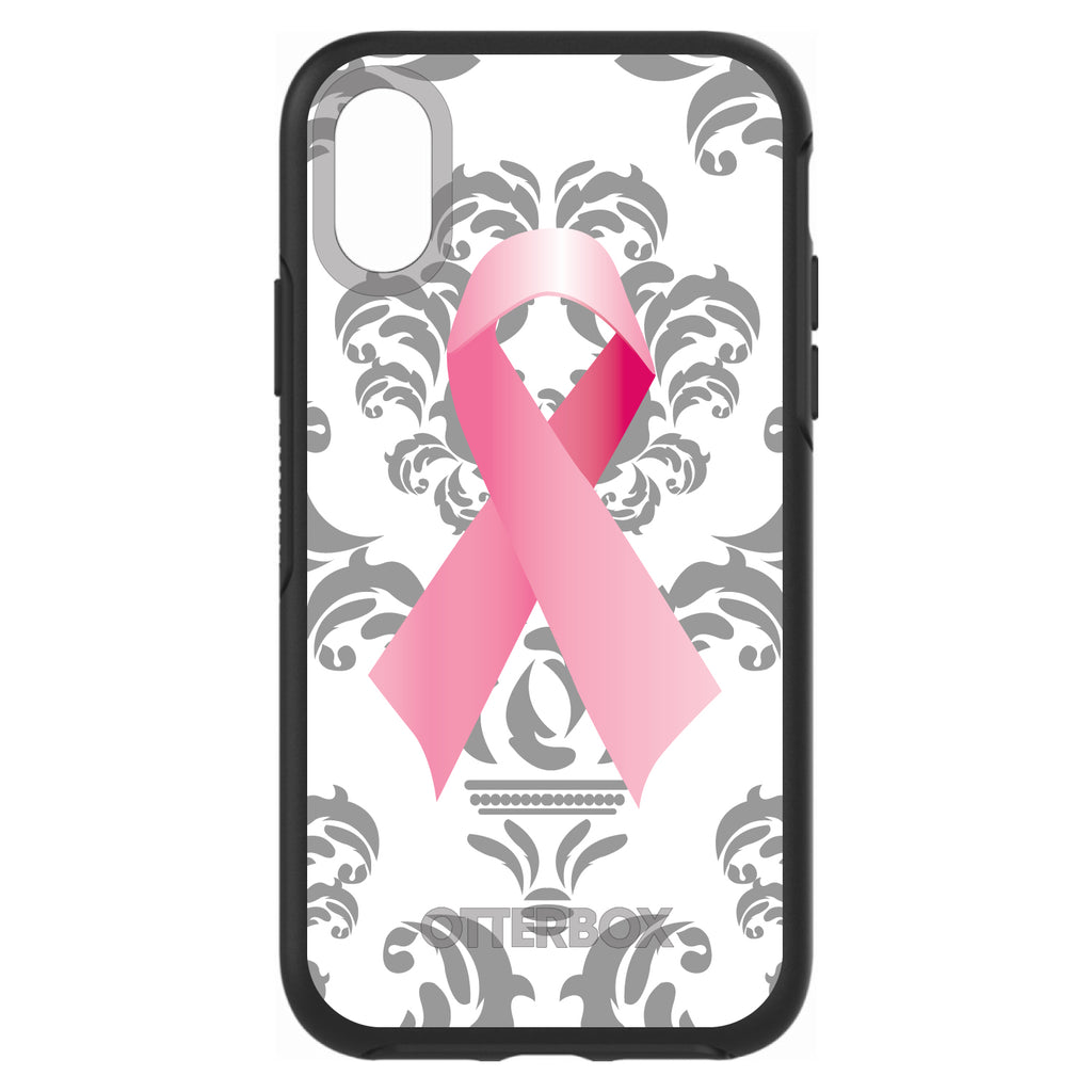 Grey Damask Pink Ribbon OtterBox Symmetry Case for iPhone & Galaxy, view 4