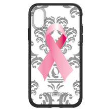 DistinctInk™ OtterBox Symmetry Series Case for Apple iPhone / Samsung Galaxy / Google Pixel - Grey Damask Pink Ribbon