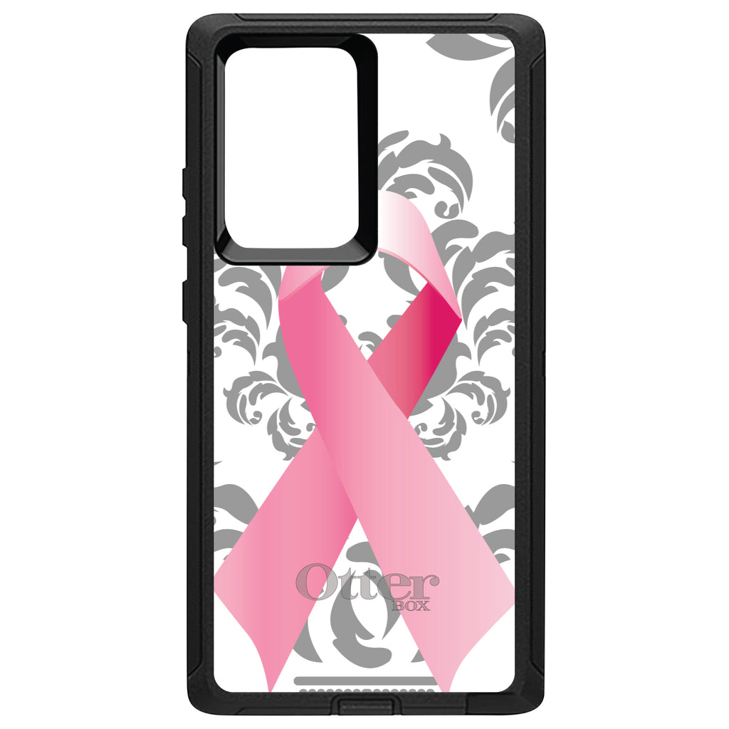 Grey Damask Pink Ribbon OtterBox Defender Case for iPhone & Galaxy, view 13
