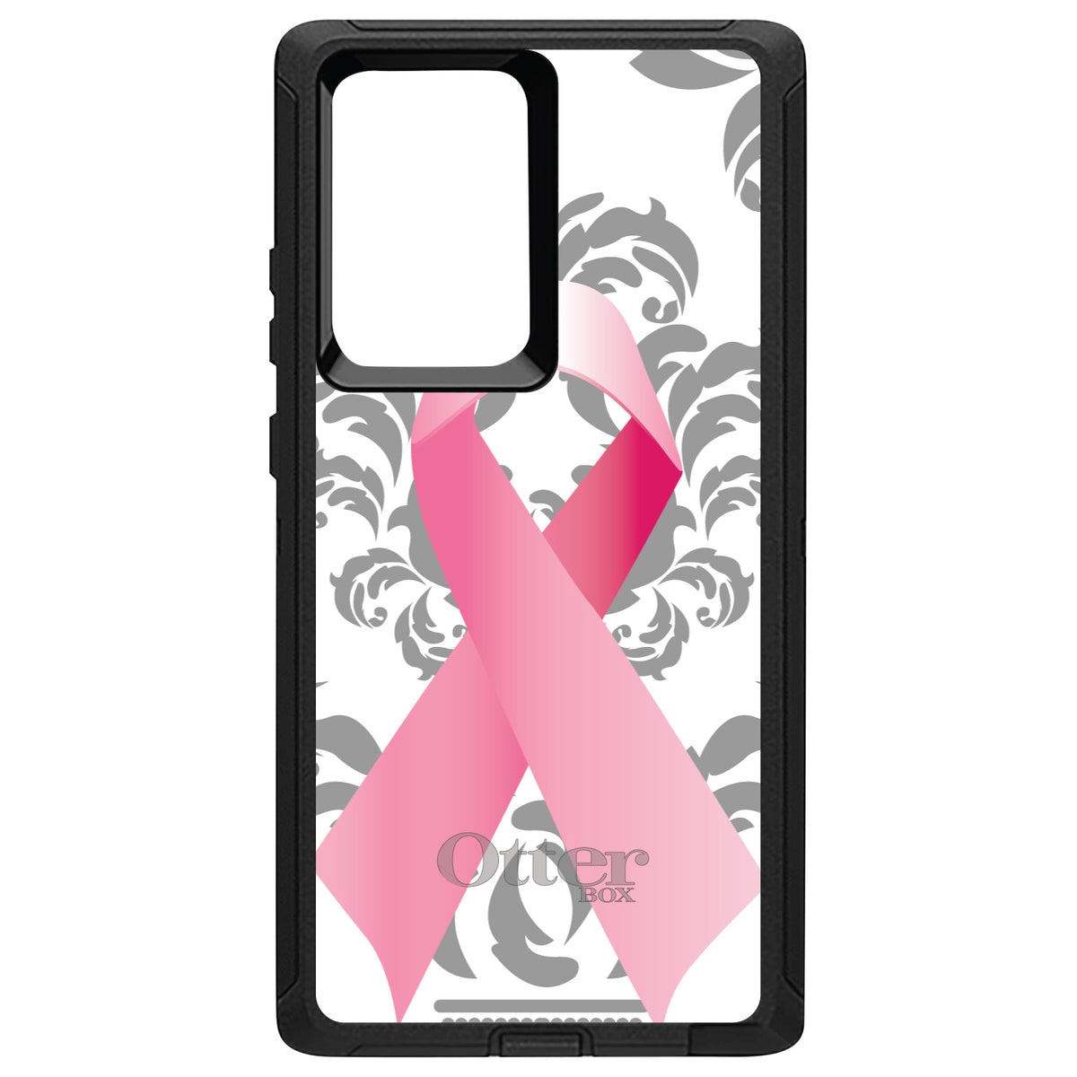 Grey Damask Pink Ribbon OtterBox Defender Case for iPhone & Galaxy, view 13