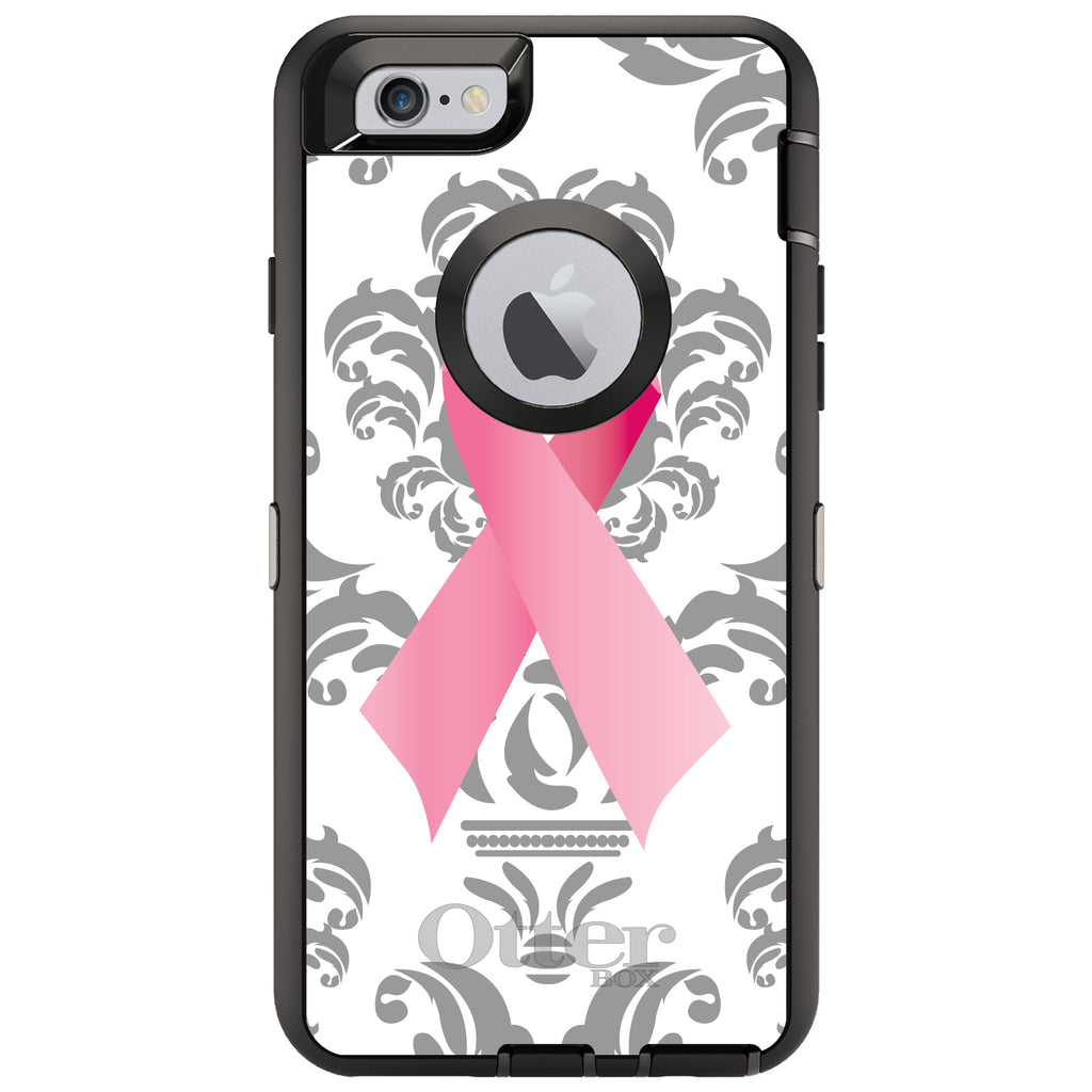 Grey Damask Pink Ribbon OtterBox Defender Case for iPhone & Galaxy, view 4