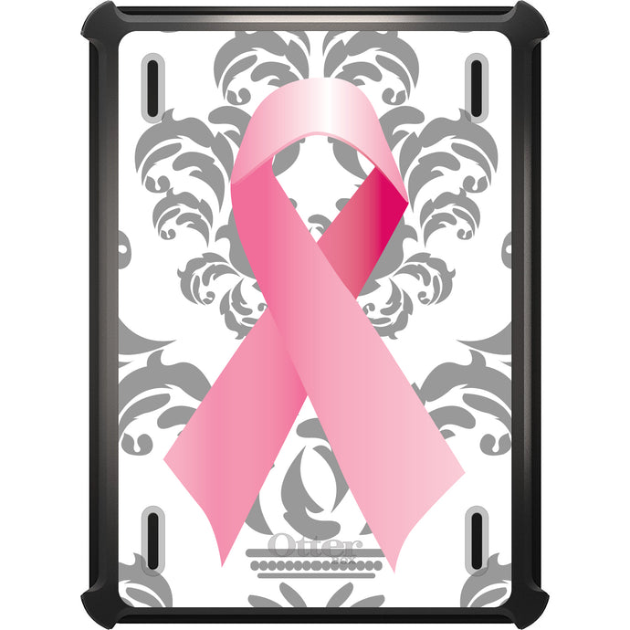 DistinctInk™ OtterBox Defender Series Case for Apple iPad / iPad Pro / iPad Air / iPad Mini - Grey Damask Pink Ribbon