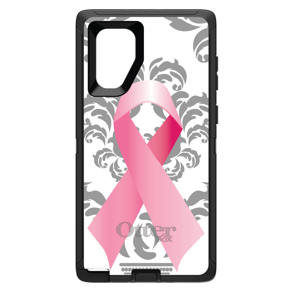 Grey Damask Pink Ribbon OtterBox Defender Case for iPhone & Galaxy, view 14