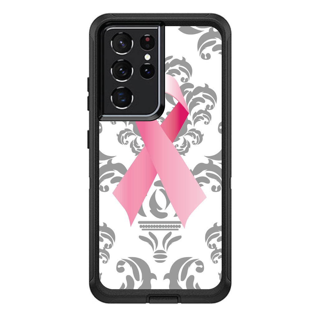 Grey Damask Pink Ribbon OtterBox Defender Case for iPhone & Galaxy, view 7