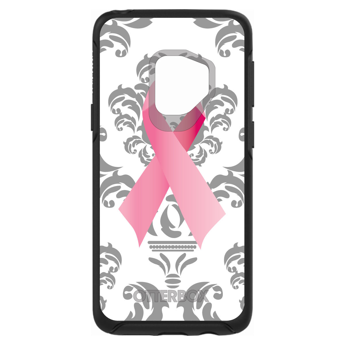 Grey Damask Pink Ribbon OtterBox Symmetry Case for iPhone & Galaxy, view 8