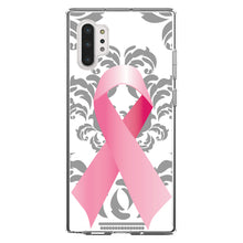 DistinctInk® Clear Shockproof Hybrid Case for Apple iPhone / Samsung Galaxy / Google Pixel - Grey Damask Pink Ribbon