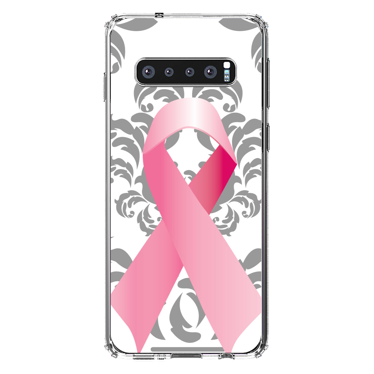 Grey Damask Pink Ribbon Clear Shockproof iPhone Case, view 16