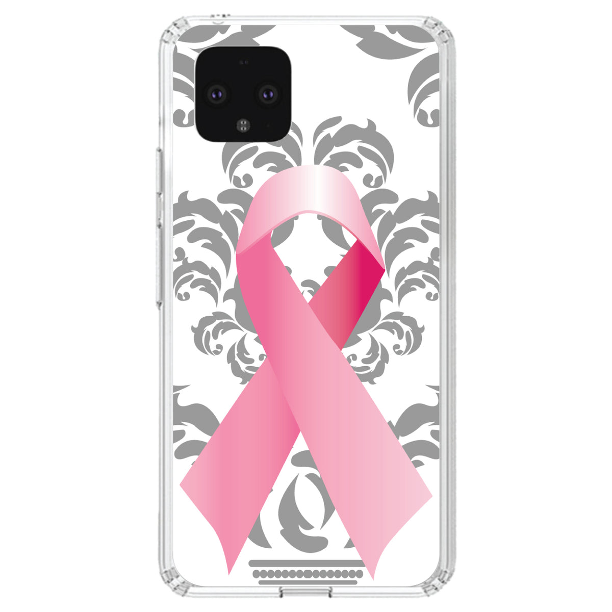Grey Damask Pink Ribbon Clear Shockproof iPhone Case, view 23
