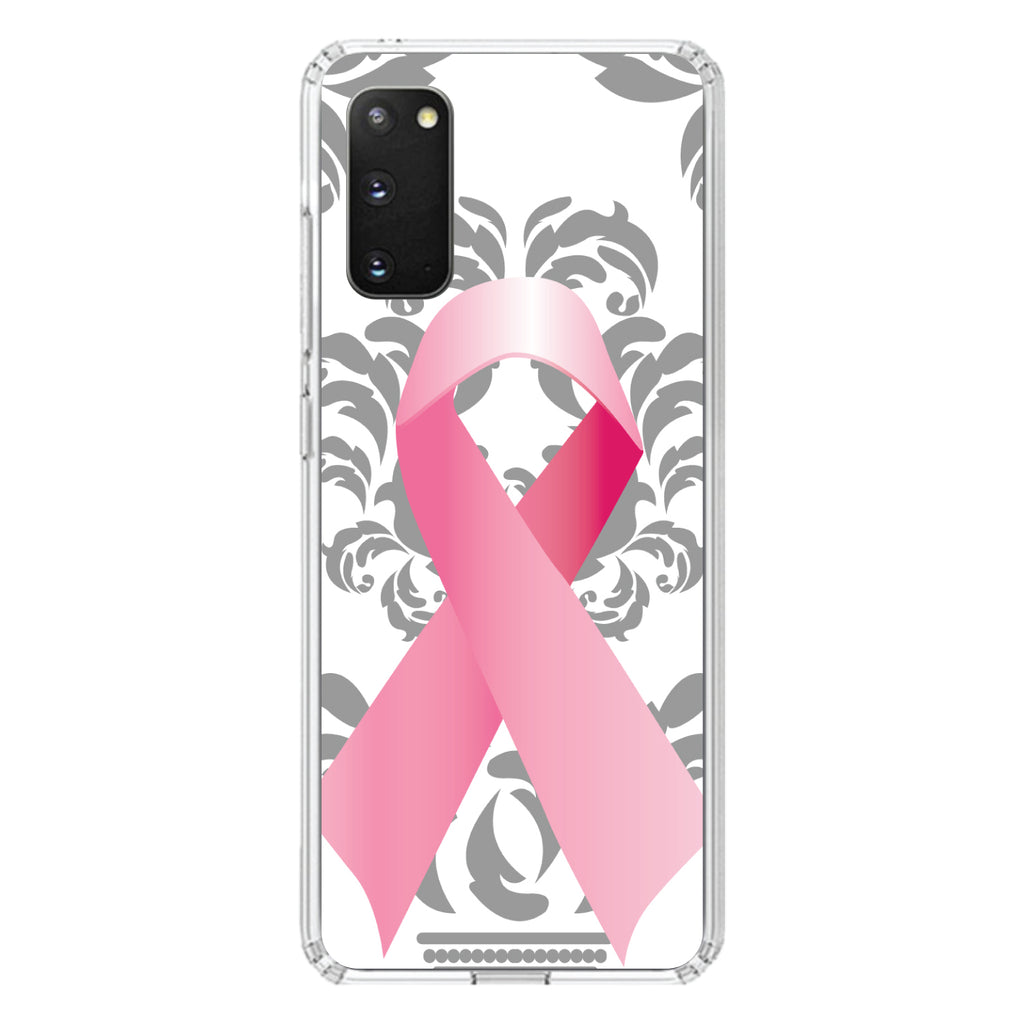 Grey Damask Pink Ribbon Clear Shockproof iPhone Case, view 15