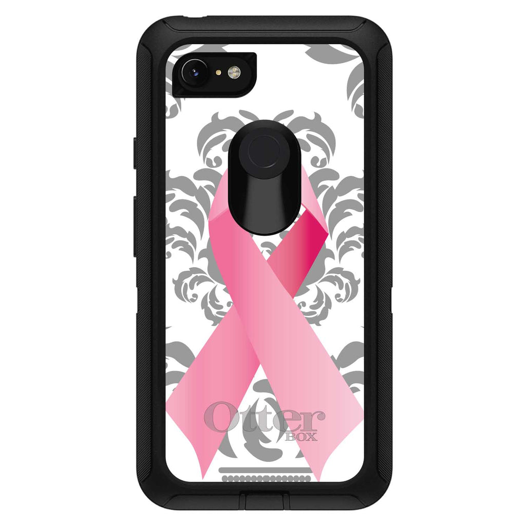 Grey Damask Pink Ribbon OtterBox Defender Case for iPhone & Galaxy, view 18