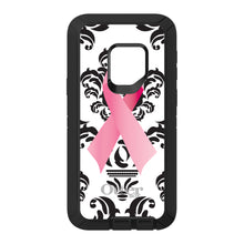 DistinctInk™ OtterBox Defender Series Case for Apple iPhone / Samsung Galaxy / Google Pixel - Black Damask Pink Ribbon