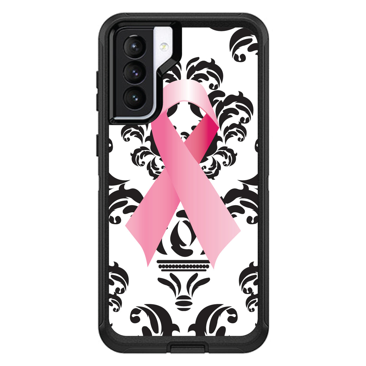 Black Damask Pink Ribbon OtterBox Defender Case for iPhone & Galaxy, view 5