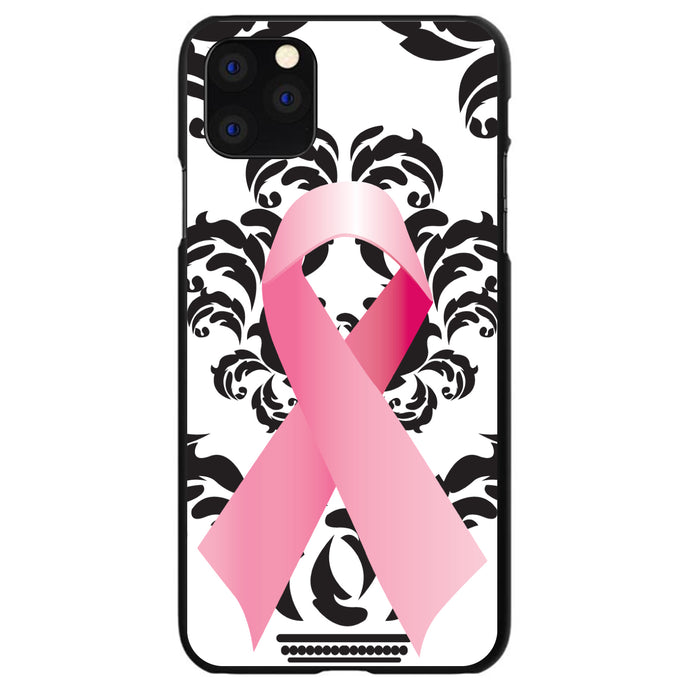 DistinctInk® Hard Plastic Snap-On Case for Apple iPhone or Samsung Galaxy - Black Damask Pink Ribbon