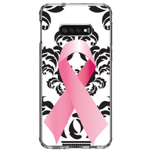 DistinctInk® Clear Shockproof Hybrid Case for Apple iPhone / Samsung Galaxy / Google Pixel - Black Damask Pink Ribbon