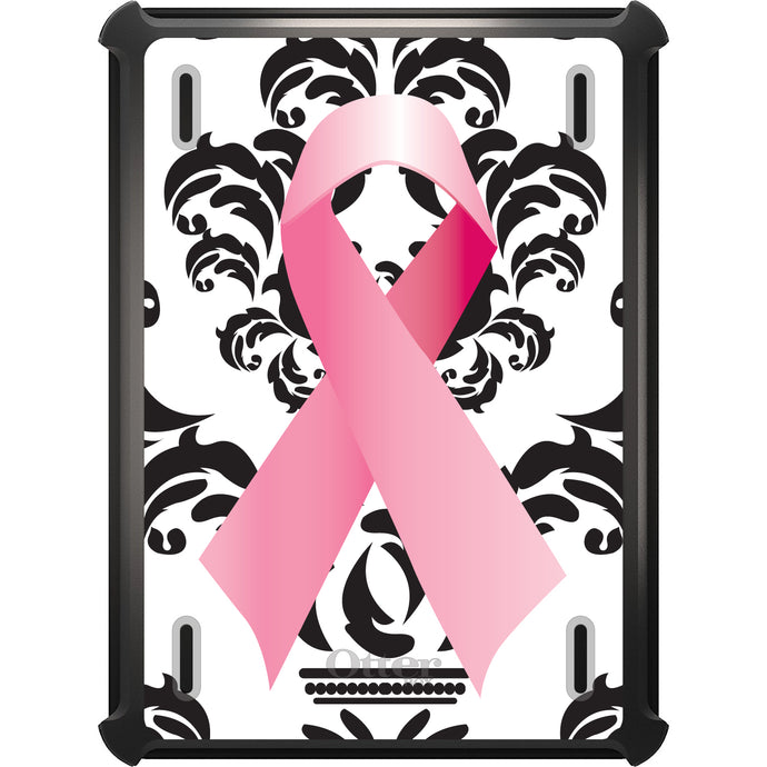 DistinctInk™ OtterBox Defender Series Case for Apple iPad / iPad Pro / iPad Air / iPad Mini - Black Damask Pink Ribbon